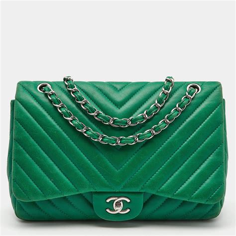 green leather chanel flap bag with mixed metal chain|dark green chanel bag.